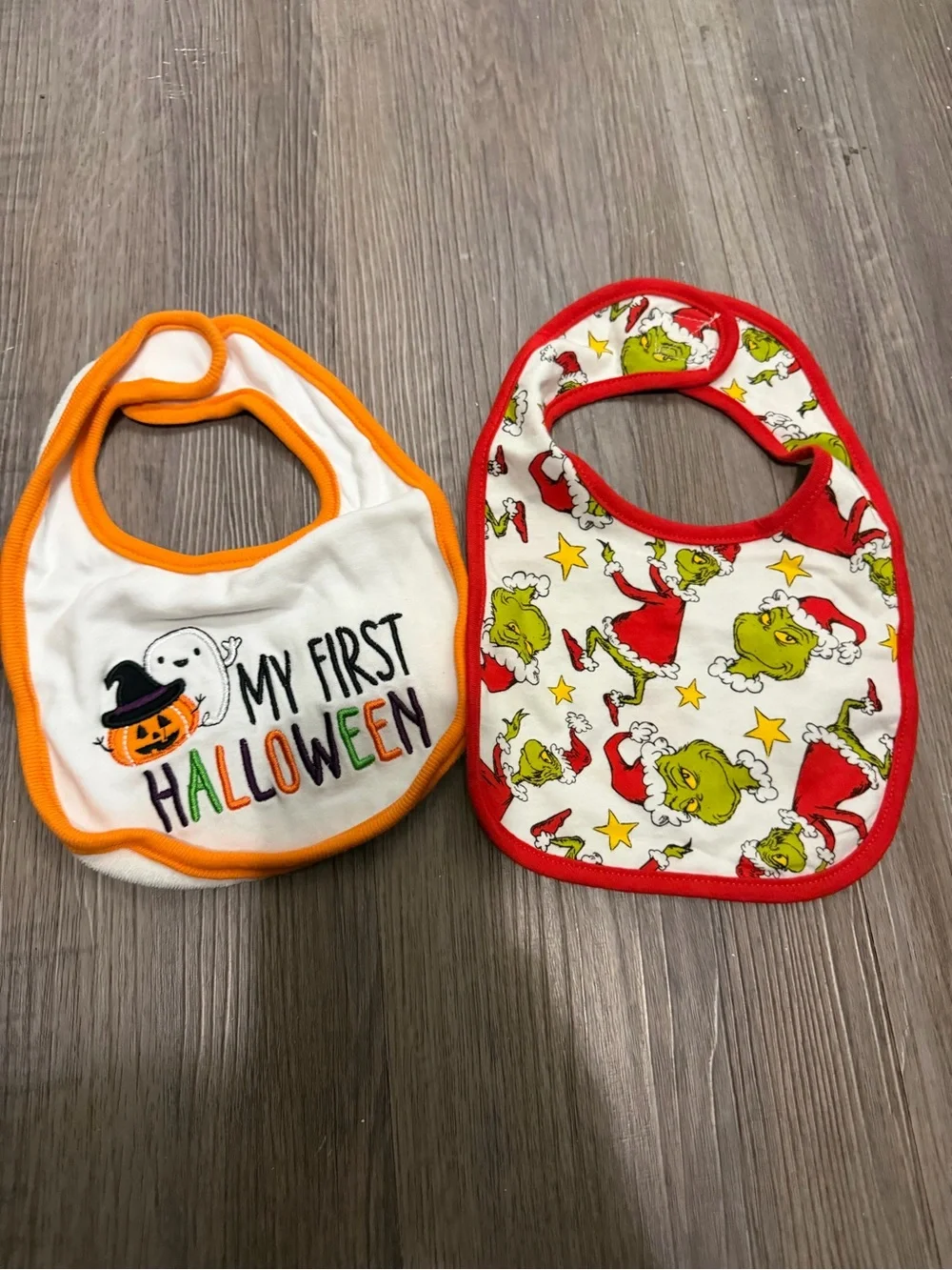 My First Halloween & Grinch Baby Bibs- new